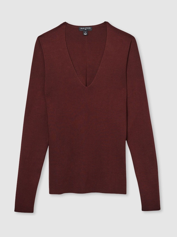 Reiss Oxblood Maeve Atelier Knitted Silk-Blend Top - Image 2 of 8 Reiss Oxblood Maeve Atelier Knitted Silk-Blend Top - Image 2 of 8