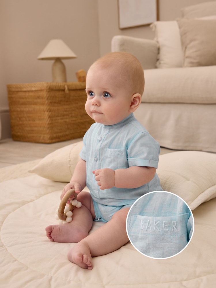 Baker by Ted Baker 100% Cotton Grandad Collar Romper - Image 1 of 9