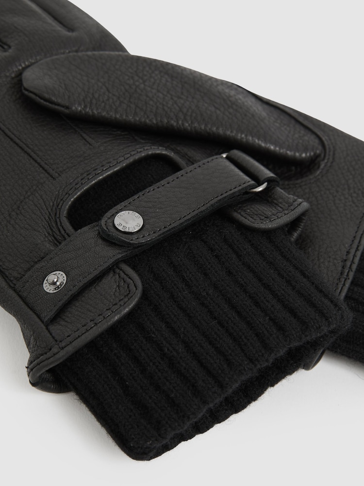 Negro - Reiss Sanford Leather Ribbed-Cuff Gloves - Imagen 3 de 3