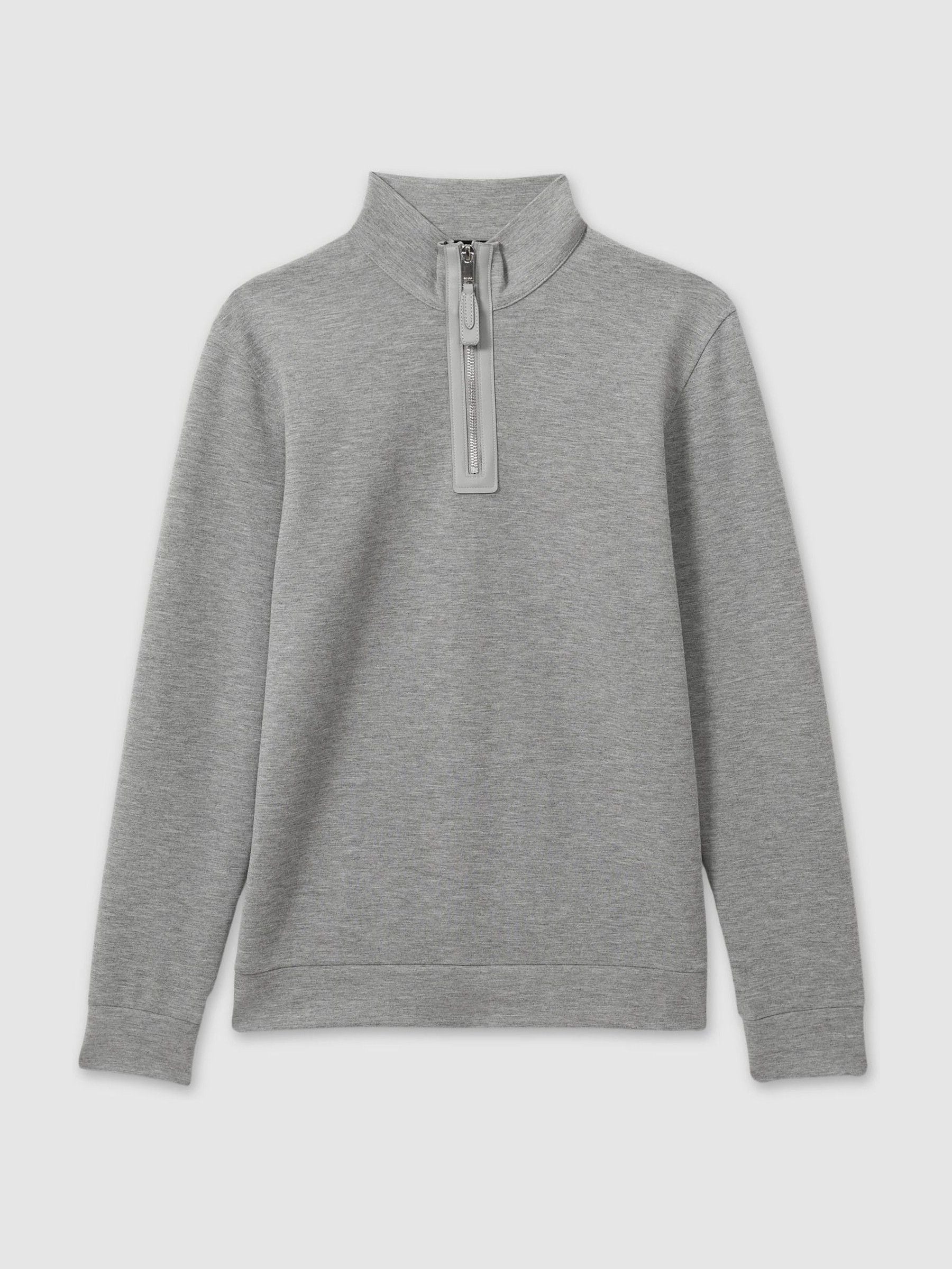 Buy Reiss Grey Melange Hale Leather-Placket Interlock-Jersey