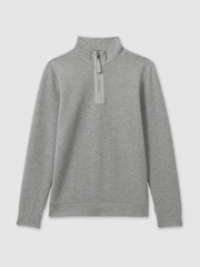 Reiss Grey Melange Hale Leather-Placket Interlock-Jersey Sweatshirt - Image 2 of 6