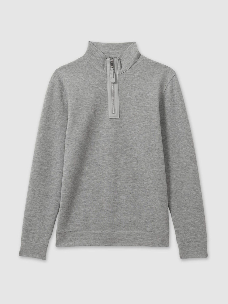 Reiss Grey Melange Hale Leather-Placket Interlock-Jersey Sweatshirt - Image 2 of 6