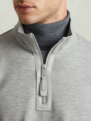 Reiss Grey Melange Hale Leather-Placket Interlock-Jersey Sweatshirt - Image 4 of 6