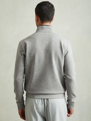 Reiss Grey Melange Hale Leather-Placket Interlock-Jersey Sweatshirt - Image 5 of 6