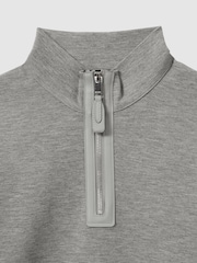 Reiss Grey Melange Hale Leather-Placket Interlock-Jersey Sweatshirt - Image 6 of 6