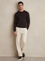 Reiss Dark Bordeaux Wessex Merino Wool Crew Neck Jumper - Image 1 of 6