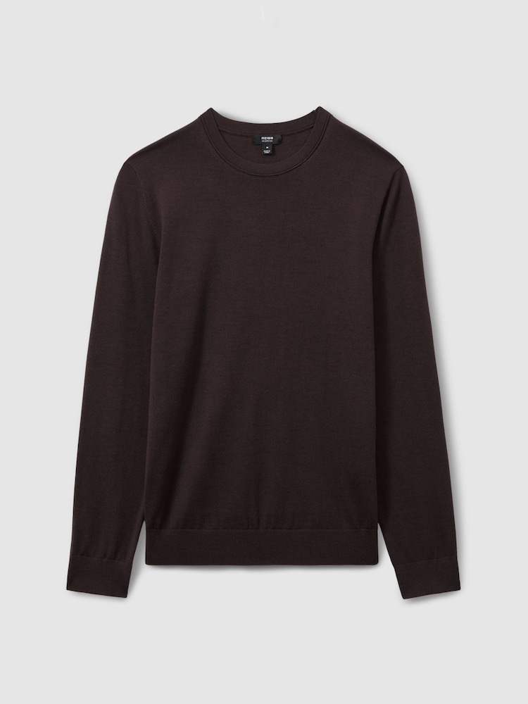 Reiss Dark Bordeaux Wessex Merino Wool Crew Neck Jumper - Image 2 of 6