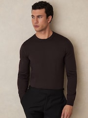 Reiss Dark Bordeaux Wessex Merino Wool Crew Neck Jumper - Image 3 of 6