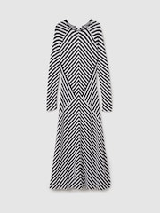 Reiss Black/Ivory Kali Knitted Striped Midi Dress - Image 2 of 6