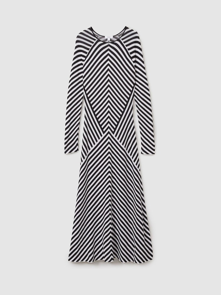 Reiss Black/Ivory Kali Knitted Striped Midi Dress - Image 2 of 6