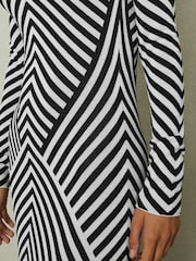 Reiss Black/Ivory Kali Knitted Striped Midi Dress - Image 4 of 6