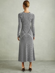 Reiss Black/Ivory Kali Knitted Striped Midi Dress - Image 5 of 6