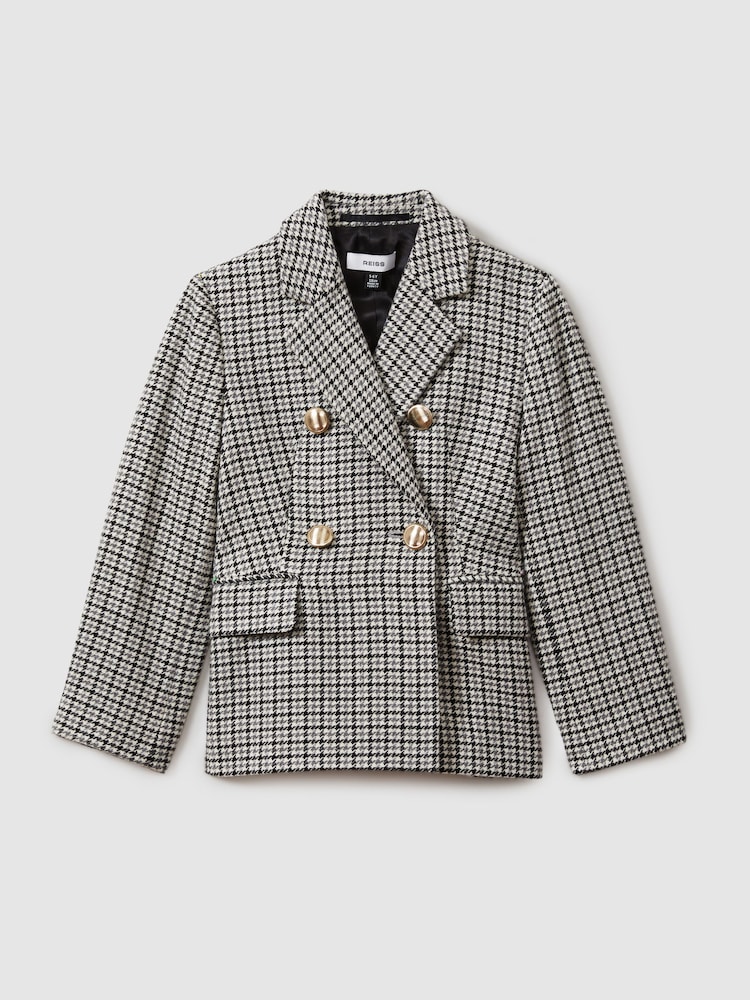 Reiss Black Charlie 4-9 yrs Checked Double Breasted Suit Blazer - Image 2 of 4