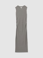 Reiss Charcoal Truly Ribbed Ruched Jersey Midi Dress - Image 2 of 6
