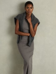 Reiss Charcoal Truly Ribbed Ruched Jersey Midi Dress - Image 3 of 6