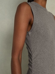 Reiss Charcoal Truly Ribbed Ruched Jersey Midi Dress - Image 4 of 6