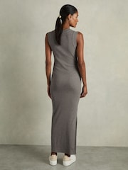 Reiss Charcoal Truly Ribbed Ruched Jersey Midi Dress - Image 5 of 6