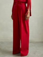 Reiss Red Anna Petite Wool Blend Wide Leg Trousers - Image 1 of 7