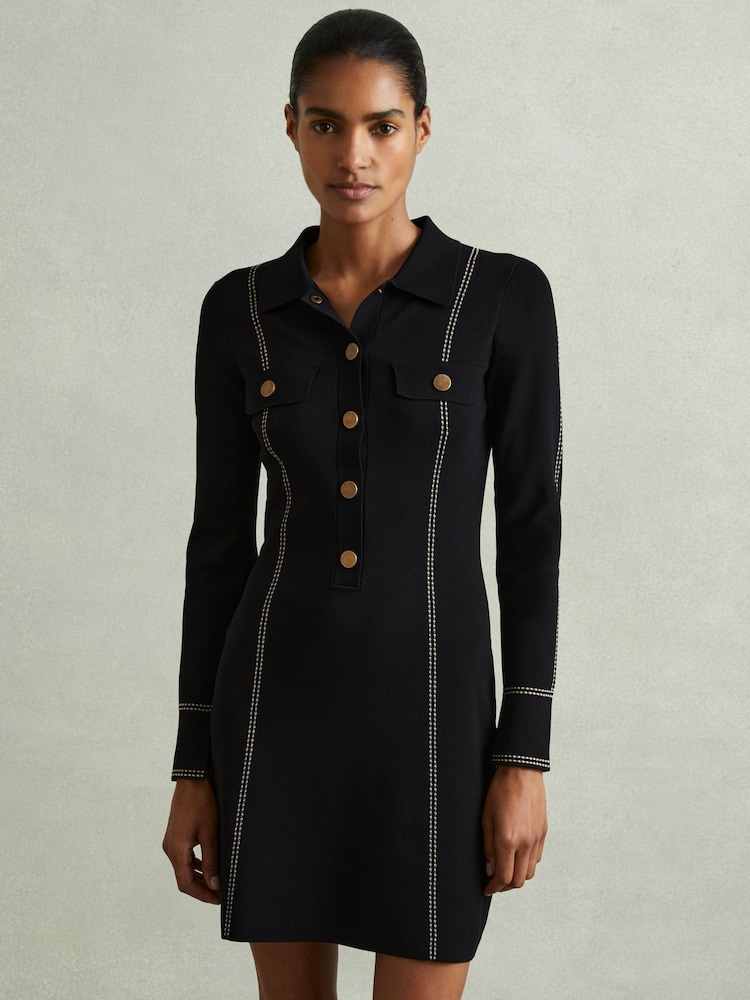 Reiss Edena Knitted Contrast Seam Mini Dress - Imagen 1 de 6 Reiss Edena Knitted Contrast Seam Mini Dress - Imagen 1 de 6