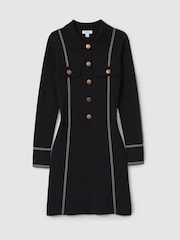 Reiss Black Edena Knitted Contrast Seam Mini Dress - Image 2 of 6