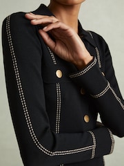 Reiss Black Edena Knitted Contrast Seam Mini Dress - Image 4 of 6