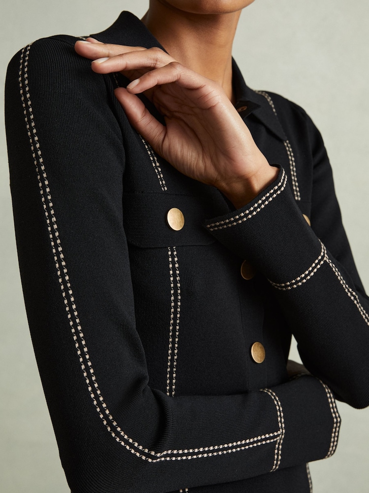 Reiss Black Edena Knitted Contrast Seam Mini Dress - Image 4 of 6