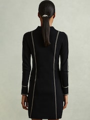 Reiss Black Edena Knitted Contrast Seam Mini Dress - Image 5 of 6