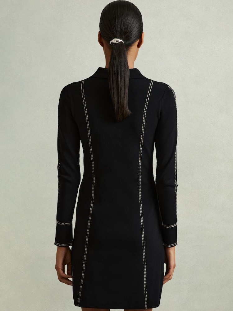 Reiss Black Edena Knitted Contrast Seam Mini Dress - Image 5 of 6