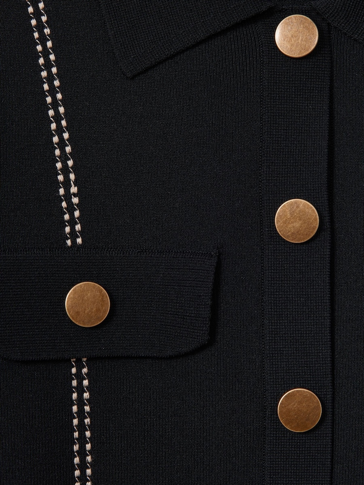 Reiss Black Edena Knitted Contrast Seam Mini Dress - Image 6 of 6