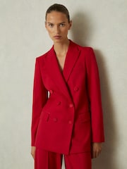 Reiss Red Anna Wool Blend Double Breasted Tux Blazer - Image 3 of 6