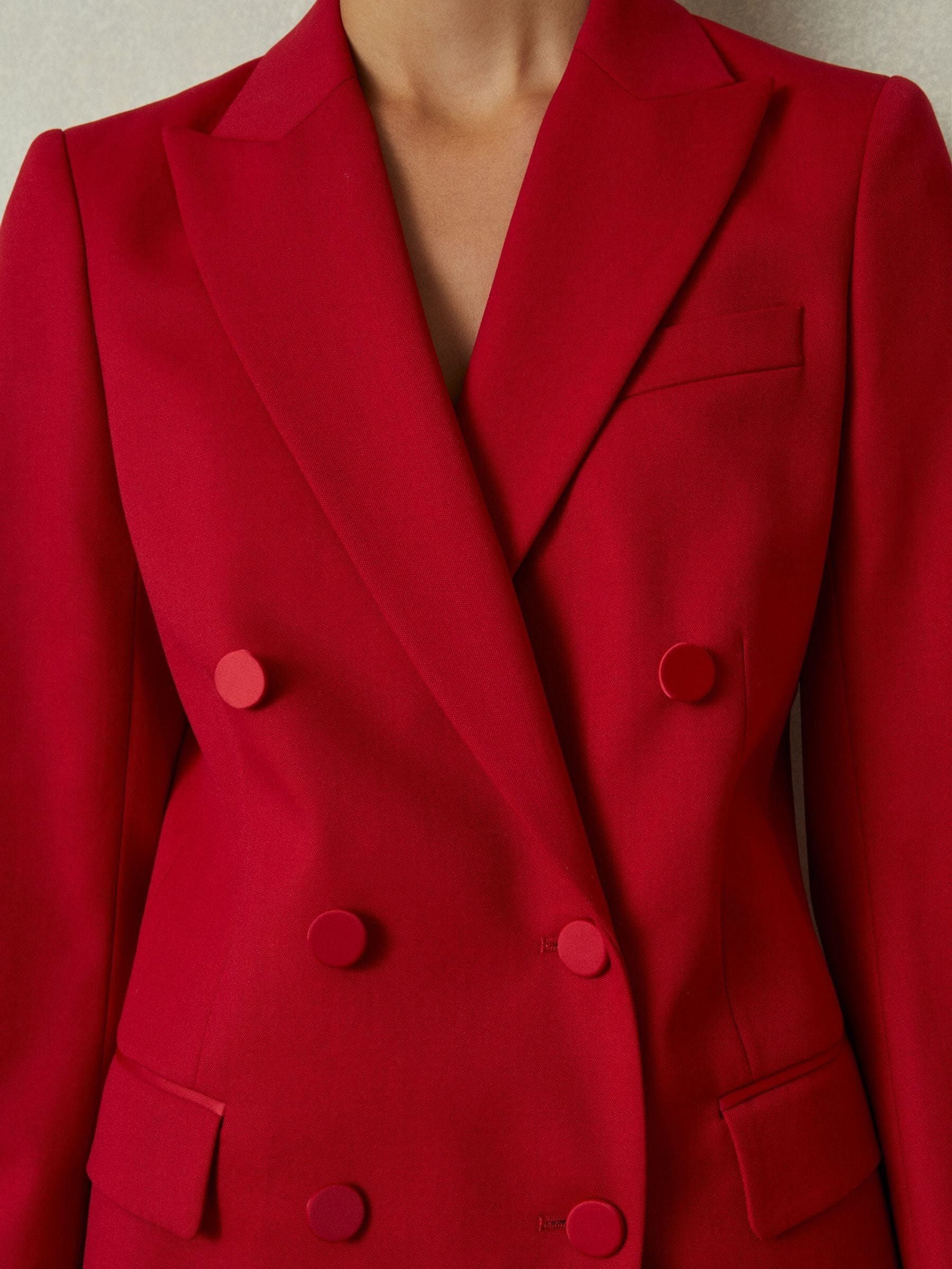 Reiss Red Anna Wool Blend Double Breasted Tux Blazer