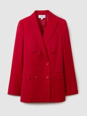 Reiss Red Anna Petite Wool Blend Double Breasted Tux Blazer - Image 2 of 7