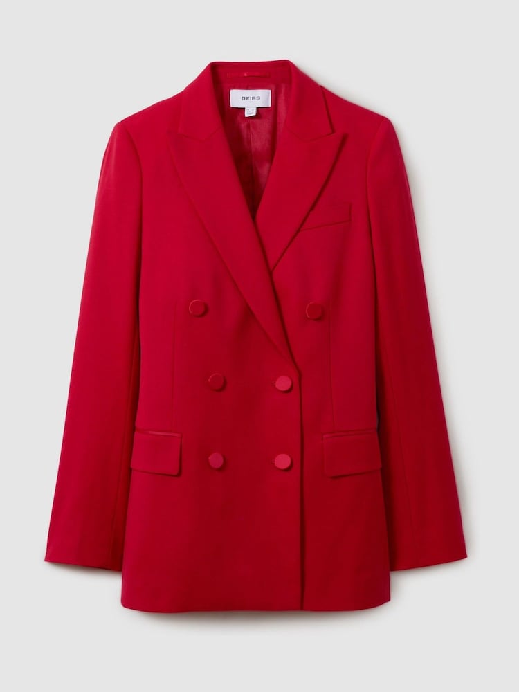 Reiss Red Anna Petite Wool Blend Double Breasted Tux Blazer - Image 2 of 7