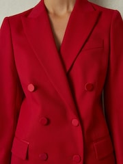 Reiss Red Anna Petite Wool Blend Double Breasted Tux Blazer - Image 4 of 7