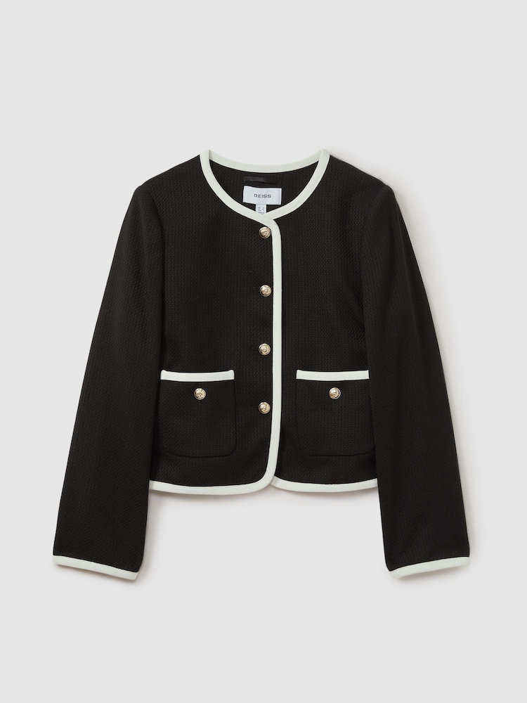 Reiss Black Brianna Wool Blend Contrast Trim Jacket - Image 2 of 5