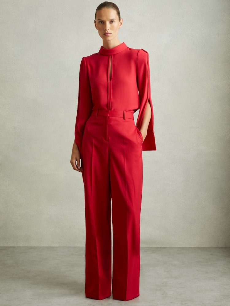Reiss Red Anna Wool Blend Wide Leg Tux Trousers - Image 1 of 6