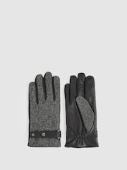 Reiss Vaughn Leather And Wool-Blend Herringbone Gloves - Imagen 1 de 2