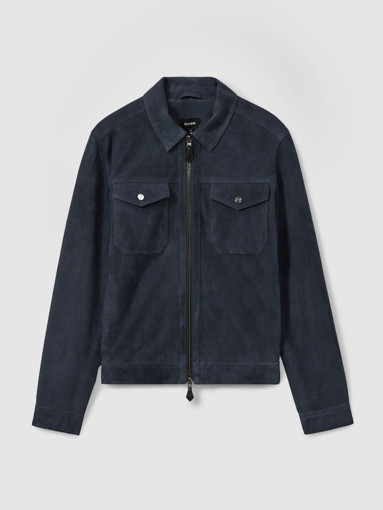 Reiss Indigo Blue Pike Suede Zip-Through Trucker Jacket - Image 2 of 5
