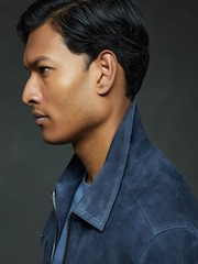 Reiss Indigo Blue Pike Suede Zip-Through Trucker Jacket - Image 3 of 5
