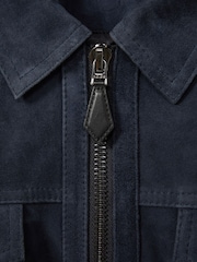 Reiss Indigo Blue Pike Suede Zip-Through Trucker Jacket - Image 5 of 5