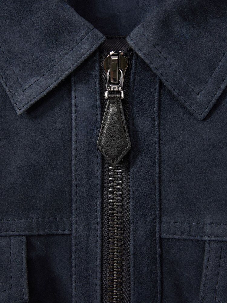 Reiss Indigo Blue Pike Suede Zip-Through Trucker Jacket - Image 5 of 5
