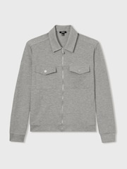 Reiss Grey Melange Medina Interlock Jersey Zip-Through Overshirt - Image 2 of 6