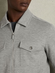 Reiss Grey Melange Medina Interlock Jersey Zip-Through Overshirt - Image 4 of 6