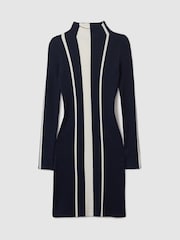 Reiss Navy/Ivory Kelli Ribbed Striped Mini Dress - Image 2 of 6