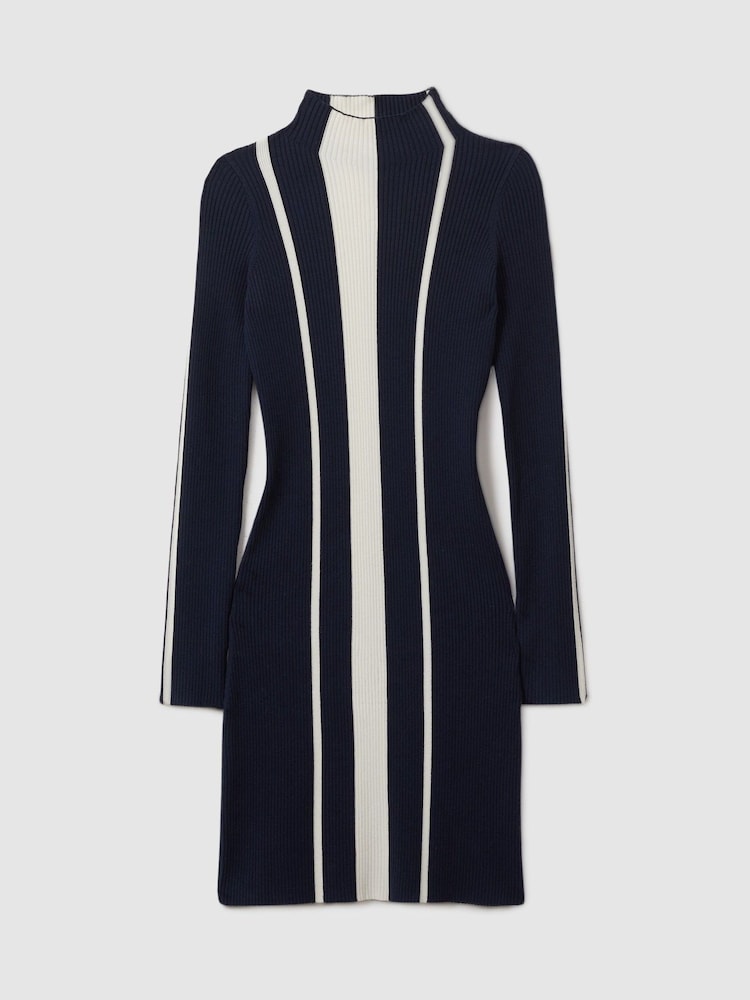 Reiss Navy/Ivory Kelli Ribbed Striped Mini Dress - Image 2 of 6