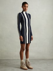 Reiss Navy/Ivory Kelli Ribbed Striped Mini Dress - Image 3 of 6