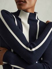 Reiss Navy/Ivory Kelli Ribbed Striped Mini Dress - Image 4 of 6