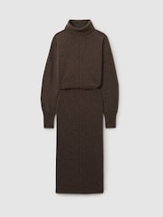 Reiss Chocolate Winslet Roll-Neck Knitted Midi Dress With Cashmere - Image 2 of 5