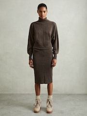 Reiss Chocolate Winslet Roll-Neck Knitted Midi Dress With Cashmere - Image 3 of 5