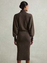 Reiss Chocolate Winslet Roll-Neck Knitted Midi Dress With Cashmere - Image 4 of 5